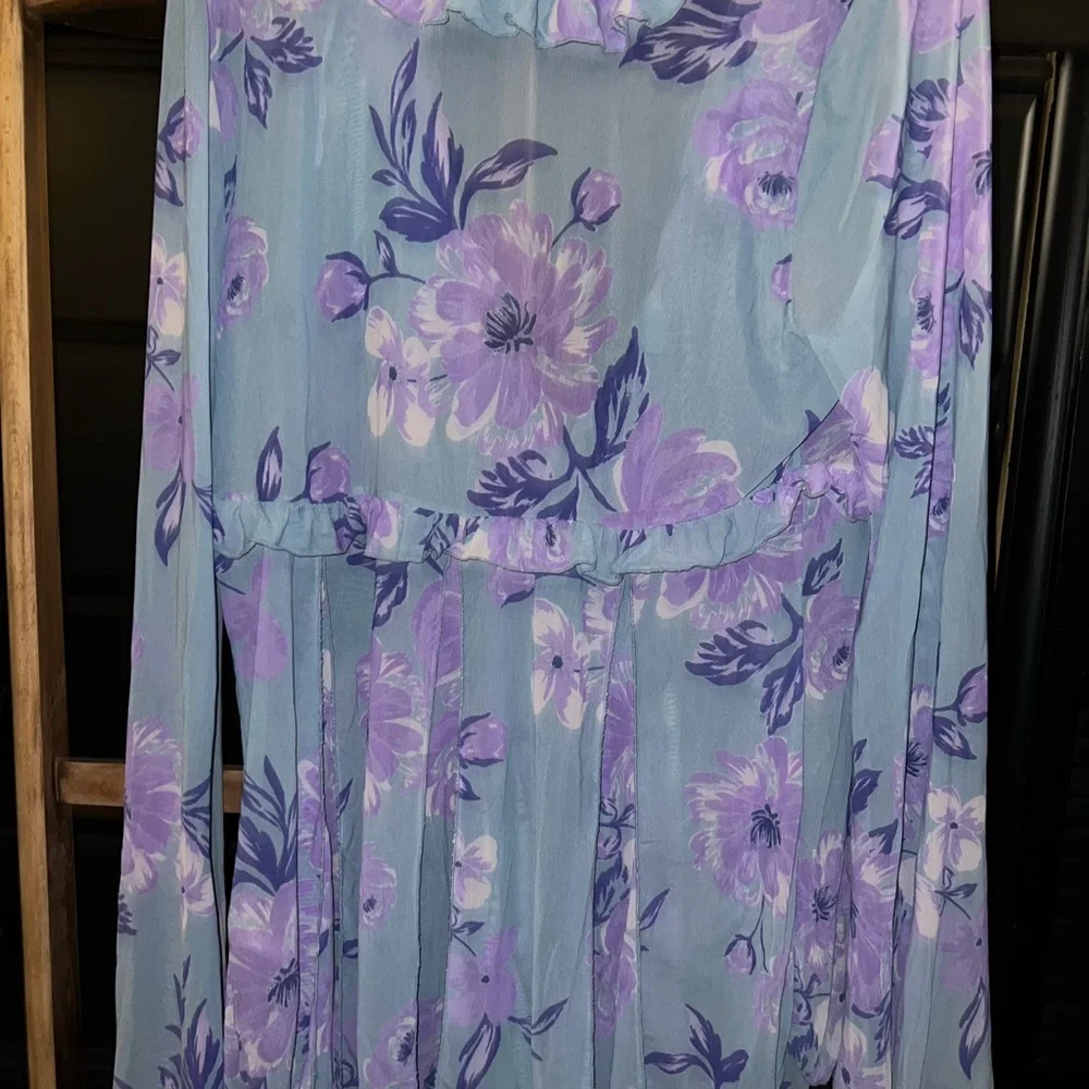 Free People Floral Blouse in Blue and Purple - Picture 2 of 4